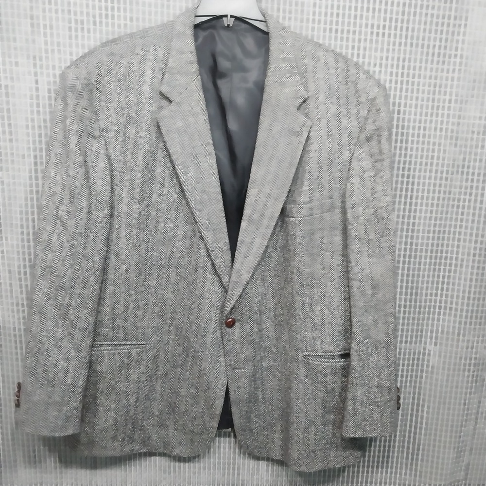 Deansgate Sport Coat Mens Herringbone Wool Lambswool Blazer 50R Gray